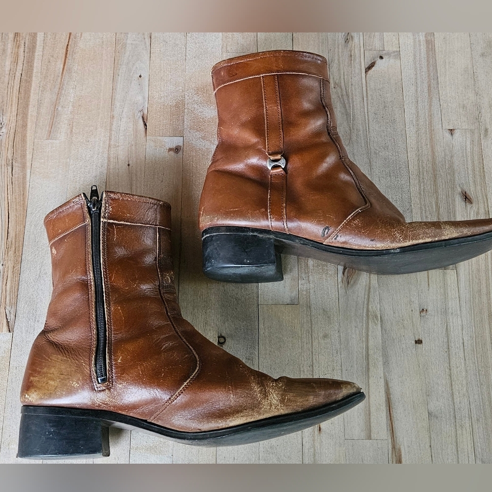 12, Mens Vintage Brown Ankle Boot, Side Zipper